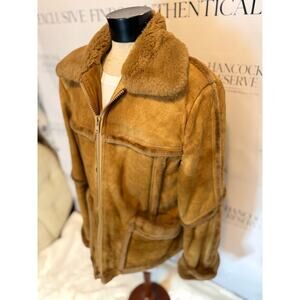 Wilsons Suede & Leather Shearling Jacket | Vintage Tan Leather Coat | Size 38
